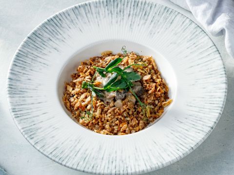 Гречневая каша с грибами и луком криспи